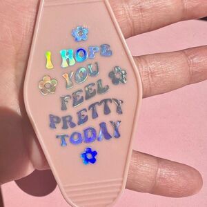 Positive Affirmations You Look Pretty Motel Keychain in Nude Pink